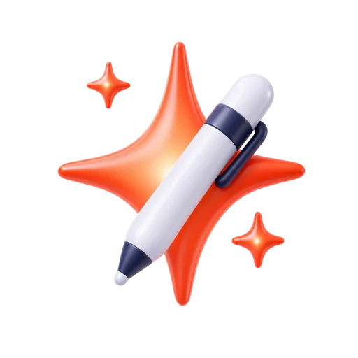 Illustration of a pen with a red-orange sparkle