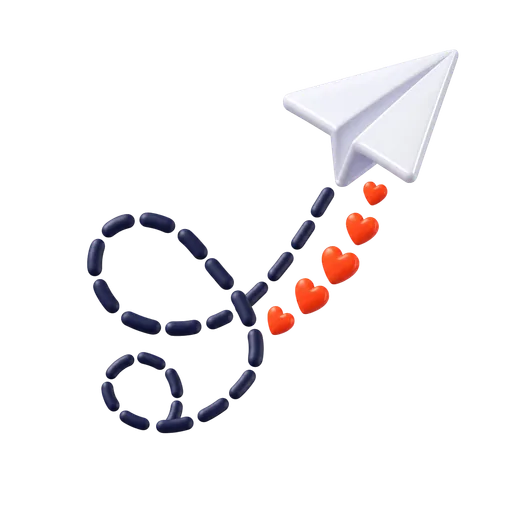 Illustration of a paper plane with a trail of hearts