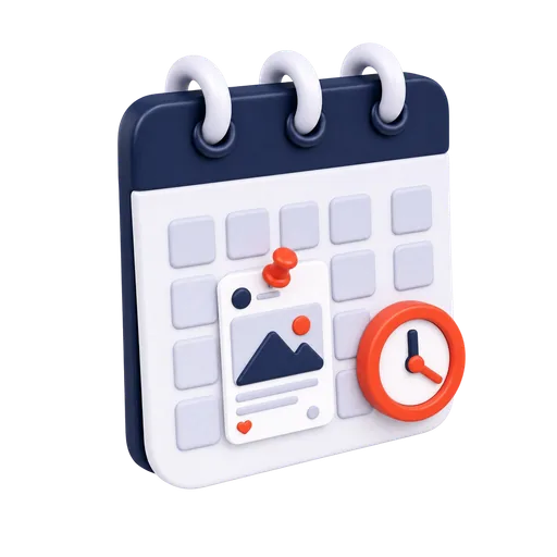 Illustration of a calendar with a pinned post and a clock