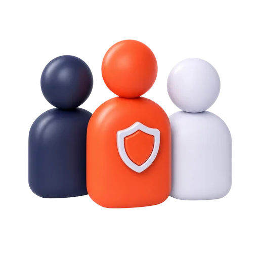 Illustration of three people, one with a shield